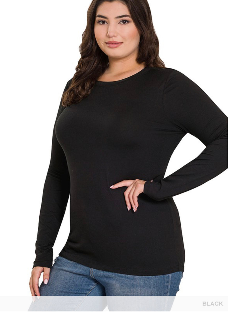 Black Katia Round Neck Long Sleeved Top
