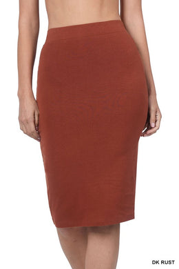 Dark Rust Cotton Blend Pencil Skirt