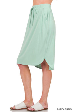 Dusty Green Tulip Hem Drawstring Skirt