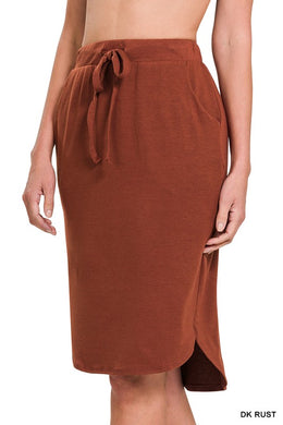 Dark Rust Tulip Hem Drawstring Skirt