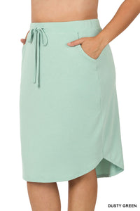 Dusty Green Tulip Hem Drawstring Skirt