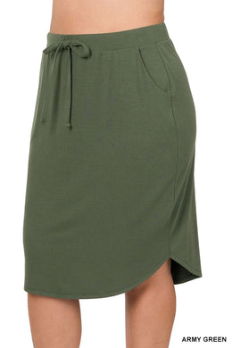 Plus Army Green Tulip Hem Drawstring Skirt