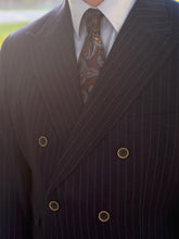 Load image into Gallery viewer, Navy Double Breasted Pinstripe Wool Suit