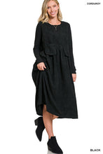 Load image into Gallery viewer, Black Corduroy Sleeveless Midi Dress
