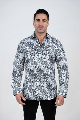 White & Black Floral Paisley Dress Shirt