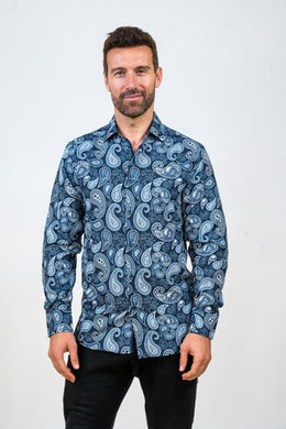 Navy & White Paisley Dress Shirt