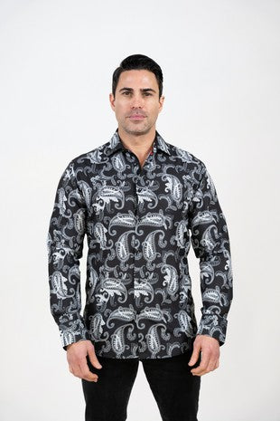 Black & White Paisley Dress Shirt