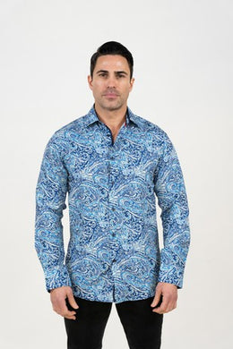 Light Blue Painted Paisley Dress Shirt