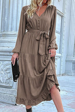 Load image into Gallery viewer, Brown V-Neck Tiered Dress