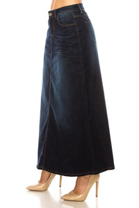 Long Dark Indigo Wash Denim Skirt