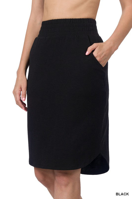 Black Elastic Waist Tulip Hem Skirt