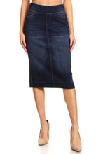 Load image into Gallery viewer, Unhemmed Dark Indigo Stretch Band Denim Skirt