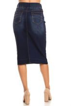 Load image into Gallery viewer, Unhemmed Dark Indigo Stretch Band Denim Skirt