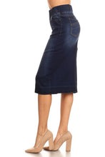 Load image into Gallery viewer, Unhemmed Dark Indigo Stretch Band Denim Skirt