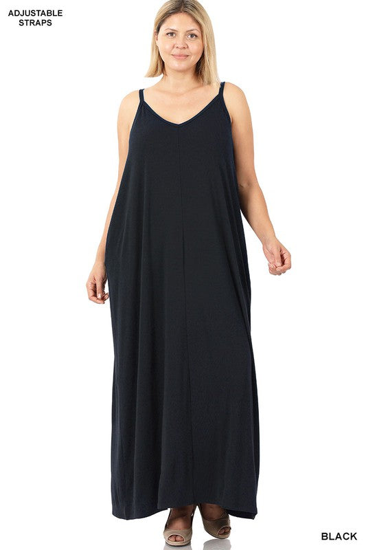 cami maxi dress with pockets Plus Black V-Neck Cami Maxi Dress w/ Pockets – Main & Co Kingdom Wear