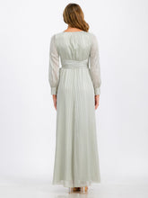Load image into Gallery viewer, Long Sleeve Sage Surplice Self Tie Shimmer Maxi Dress