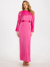 Load image into Gallery viewer, PINK LONG SLEEVE SELF TIE SATIN MAXI DRESS