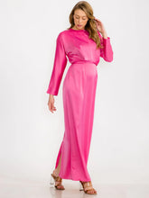 Load image into Gallery viewer, PINK LONG SLEEVE SELF TIE SATIN MAXI DRESS