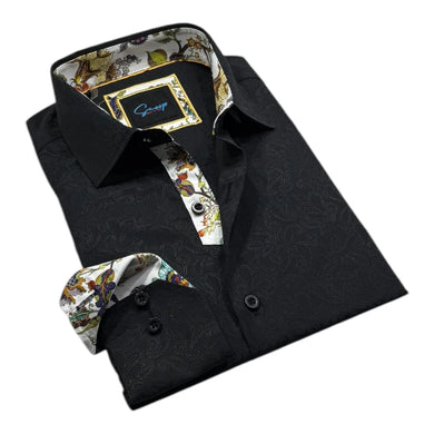 Crochet Black Contrast Sleeve Dress Shirt