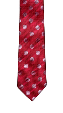 Red Stripe & Grey Dot Tie