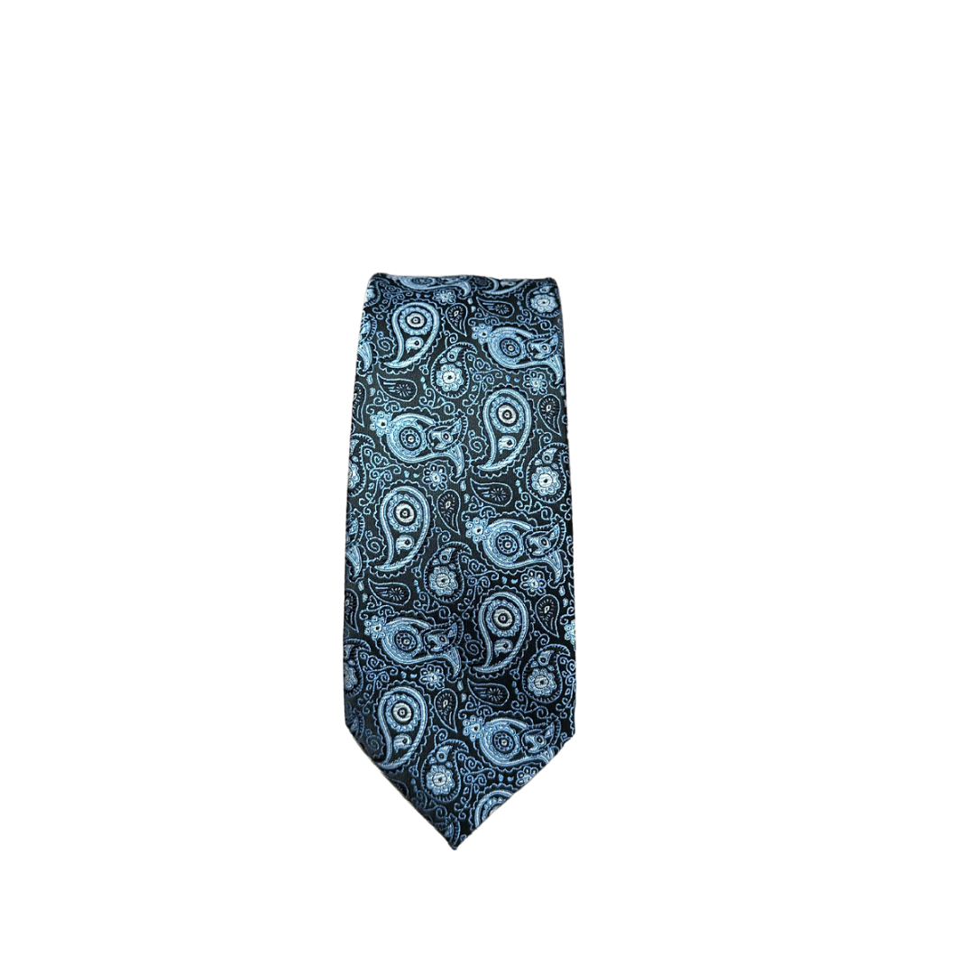 Black & Baby Blue Paisley Tie