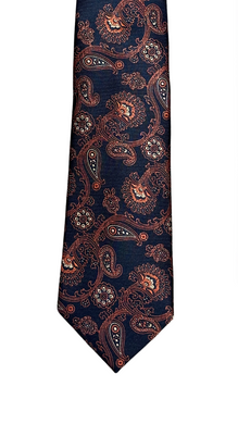 Dark Navy & Orange Paisley Tie