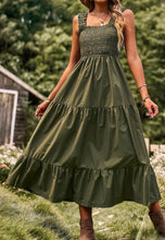 Load image into Gallery viewer, Army Green Square Neck Flowy Maxi Dress
