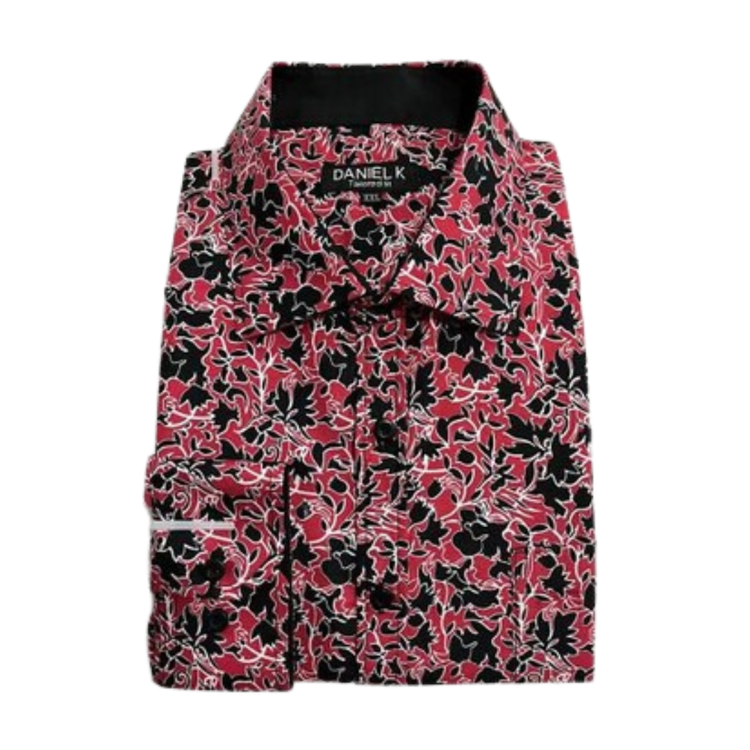 fitted lace wedding dress Black & Red Floral Dress Shirt – Main & Co Kingdom Wear