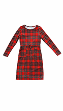 Load image into Gallery viewer, Red Plaid Drawstring Dress