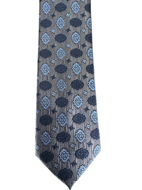Silver Floral-Blue Polka Dot Tie