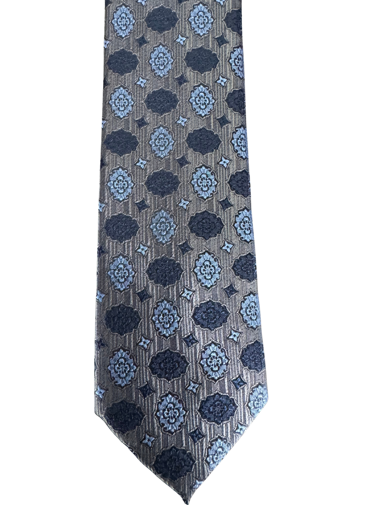 Silver Floral-Blue Polka Dot Tie