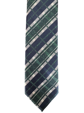 Navy Green White Plaid Tie