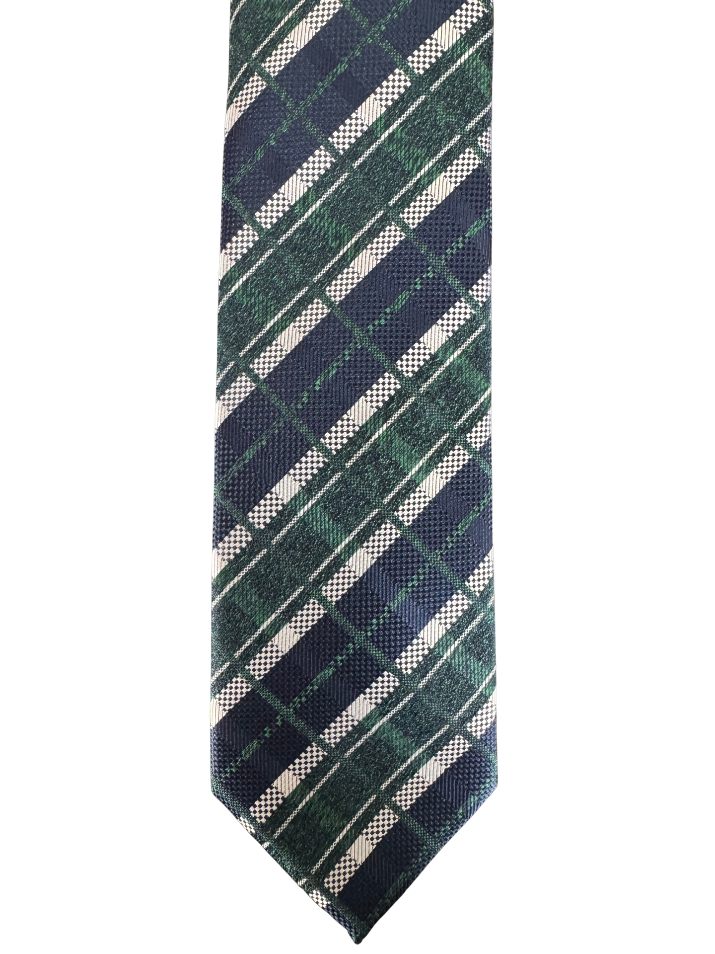 Navy Green White Plaid Tie