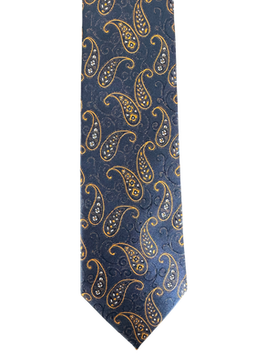 Navy Yellow Paisley Teardrop Tie