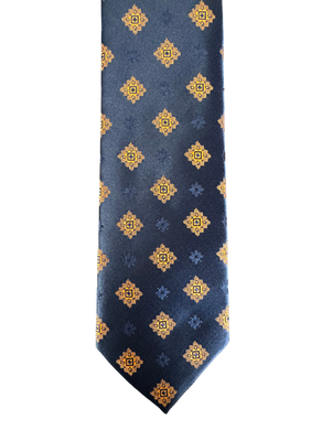 Navy Yellow Square Pattern Tie