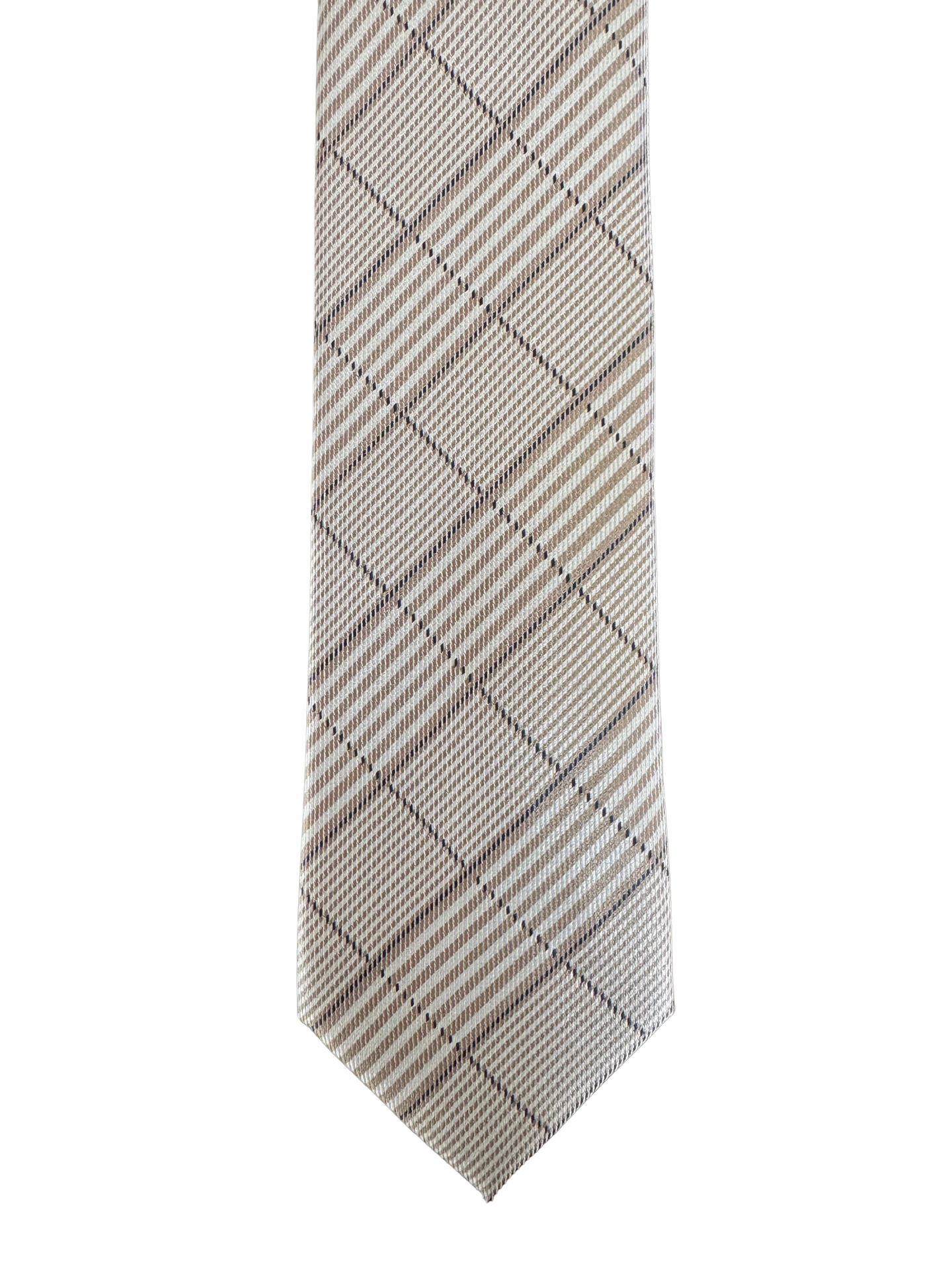 Beige Diagonal Check Stripe Tie