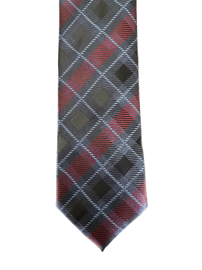 Navy-Red Windowpane Plaid Tie