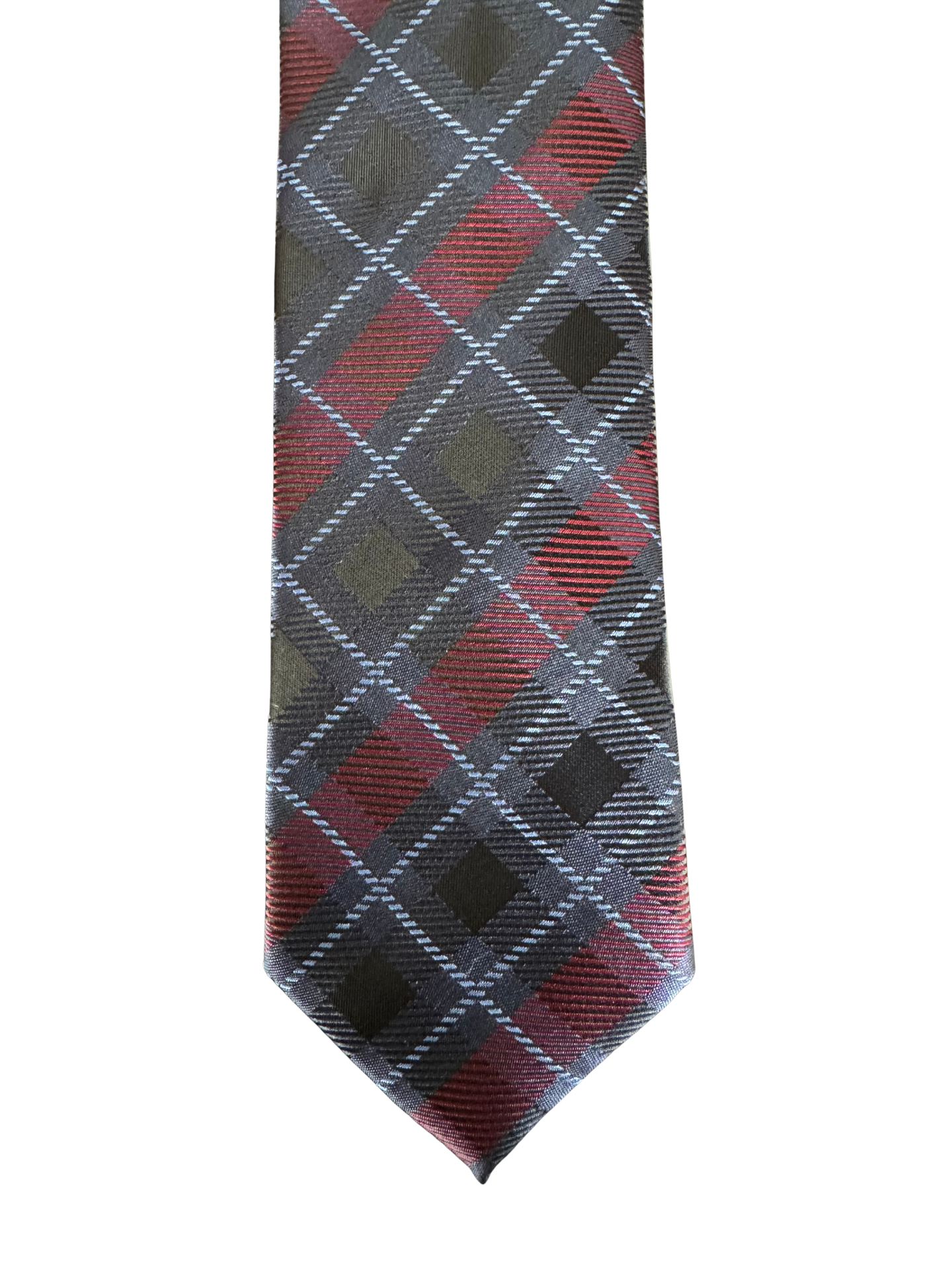Navy-Red Windowpane Plaid Tie