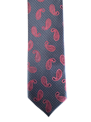 Navy Scarlet-Teardrop Paisley Tie