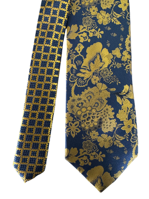 Navy Golden-Floral Contrast Knot Tie