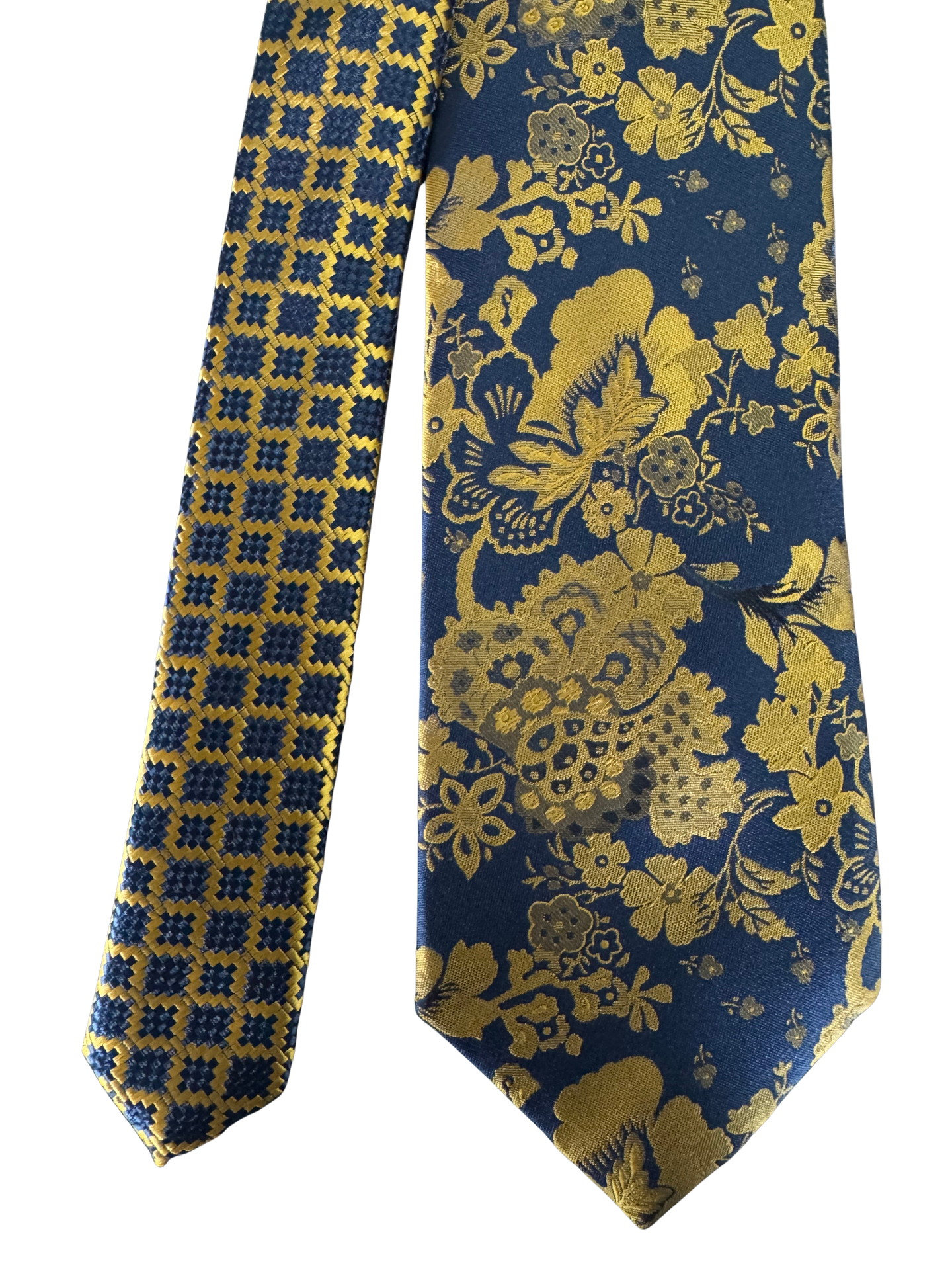 Navy Golden-Floral Contrast Knot Tie