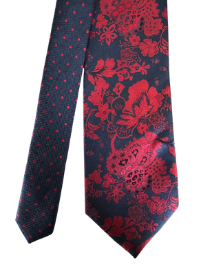 Navy Crimson-Floral Contrast Knot Tie