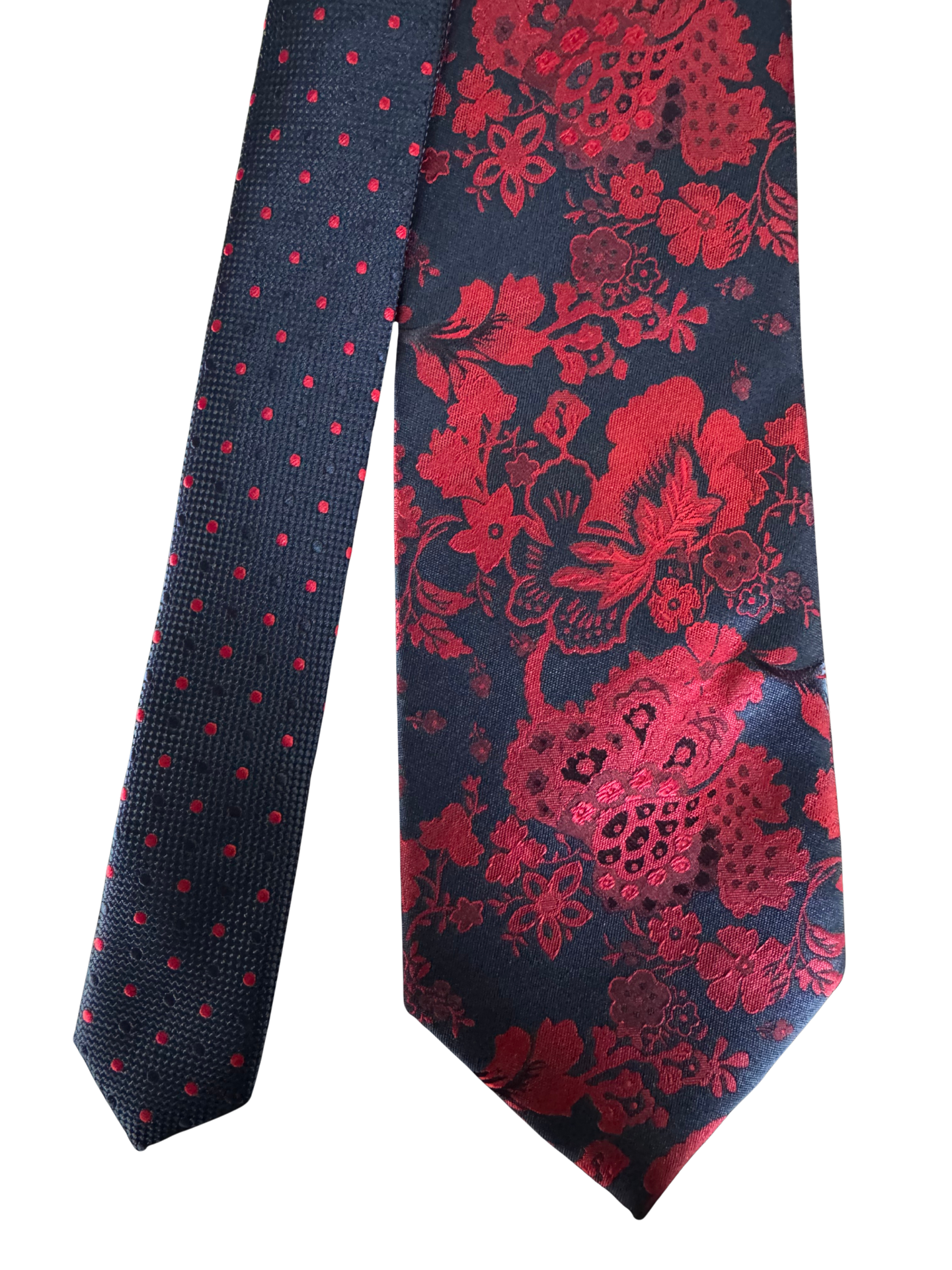 Navy Crimson-Floral Contrast Knot Tie