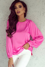 Load image into Gallery viewer, Pink Satin Puff Long Sleeve Crewneck Top