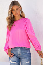 Load image into Gallery viewer, Pink Satin Puff Long Sleeve Crewneck Top