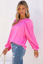 Load image into Gallery viewer, Pink Satin Puff Long Sleeve Crewneck Top