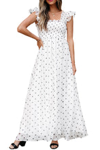 Load image into Gallery viewer, White Polka Dot Flutter Sleeve Smocked Maxi Dress