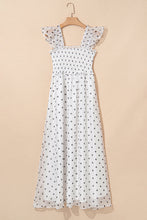 Load image into Gallery viewer, White Polka Dot Flutter Sleeve Smocked Maxi Dress