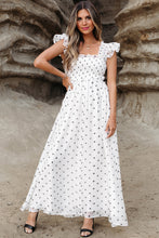 Load image into Gallery viewer, White Polka Dot Flutter Sleeve Smocked Maxi Dress