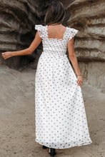 Load image into Gallery viewer, White Polka Dot Flutter Sleeve Smocked Maxi Dress